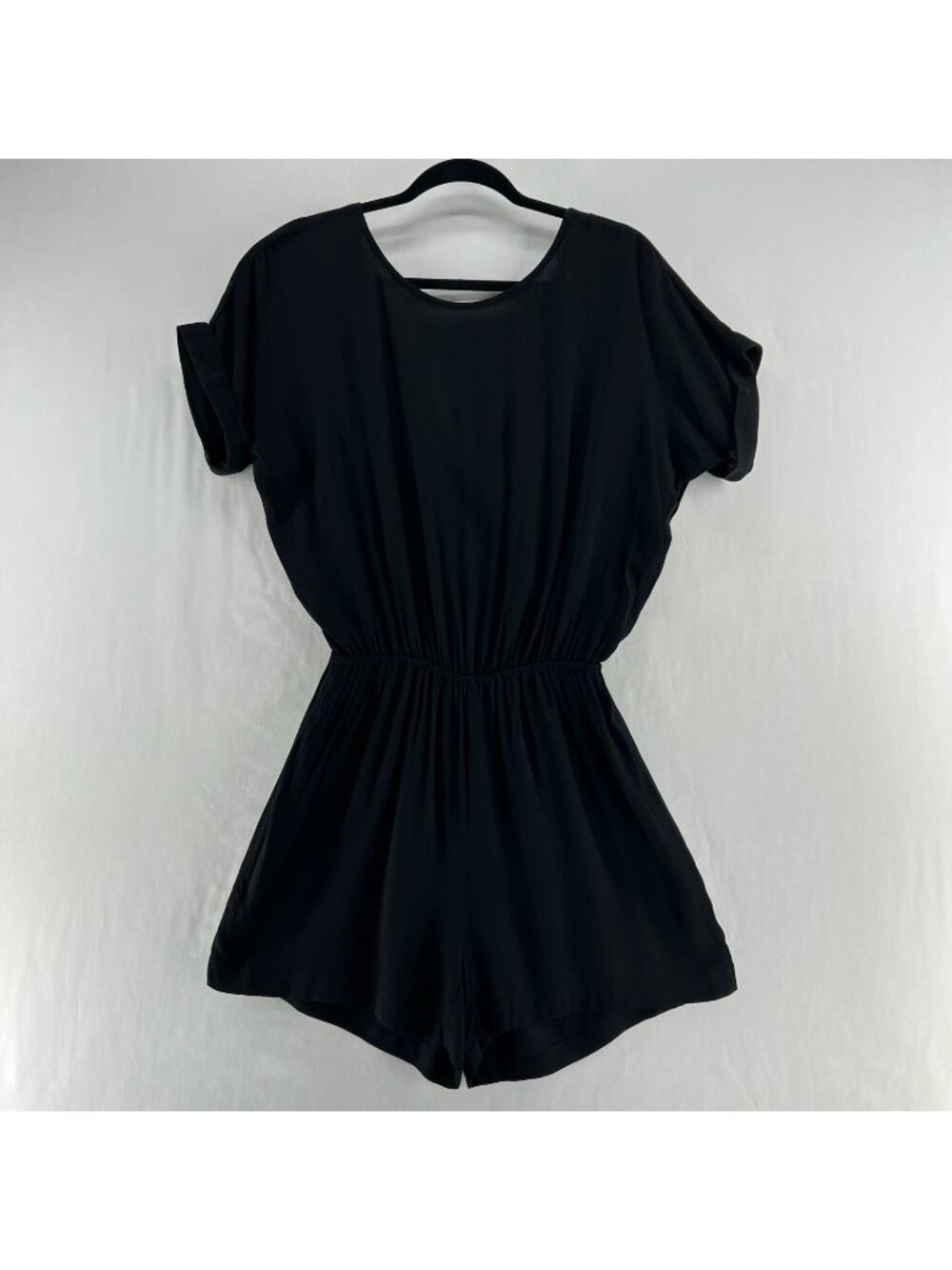 Mango Romper Womens S Cuffed Short Sleeve Tie Back Cutout Playsuit Viscose Black